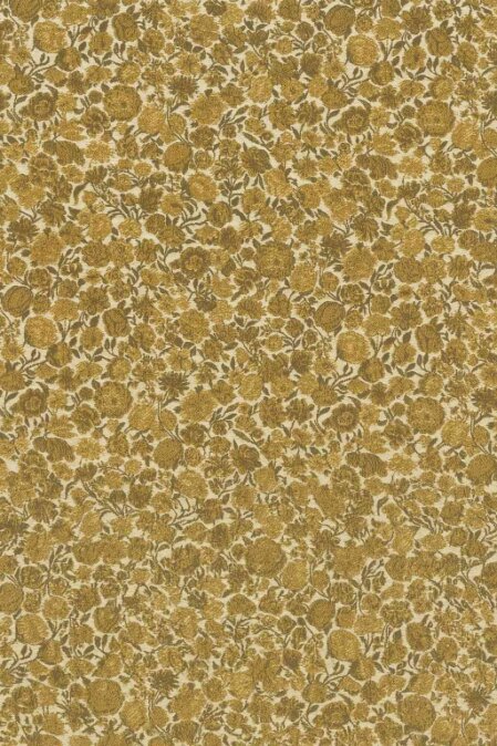 Motivo floreale continuo con fiori intricati nei toni dell’oro su sfondo neutro, perfetto per tessuti o design grafici.